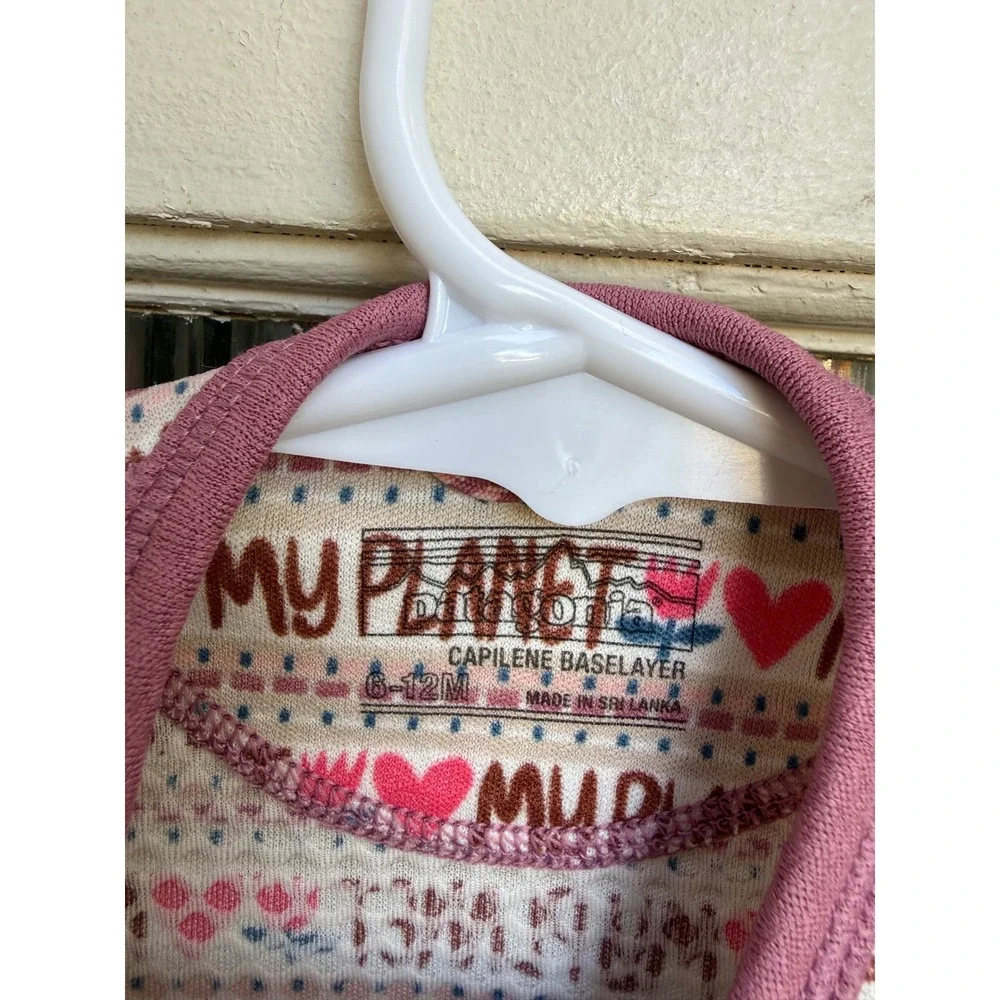 Patagonia‎ Capilene Baselayer My Planet Hearts Pink Long Sleeve Size 6-12 Months